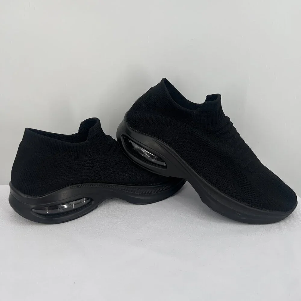 Men’s Black Knit Slip-On Sneakers with Air Cushion Sole – Size 40 US 7 NWOT